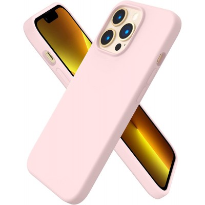 Husa iPhone 13 Pro Max, Silicon Catifelat cu Interior Microfibra, Roz